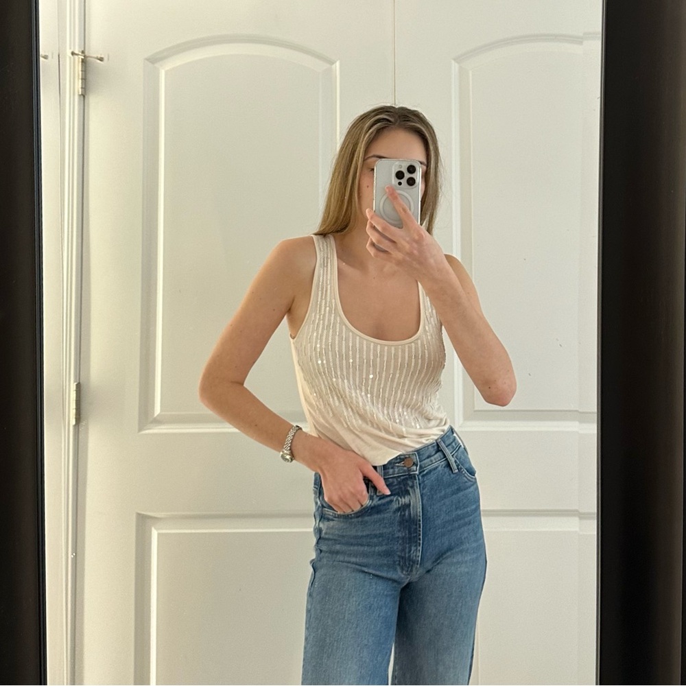 Ivory Beaded Banana Republic Tank